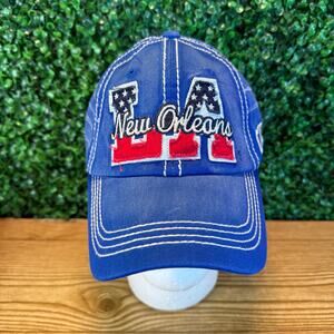 New Orleans Louisiana Distressed Unisex Adjustable Strapback Cap Hat Blue OS